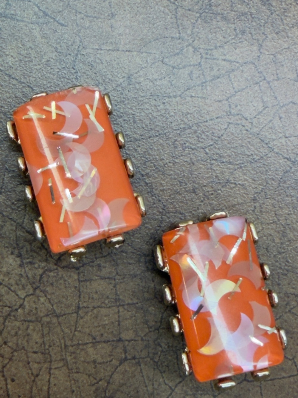 Orange Rectangle Sequin lucite Clip-On Earrings - Women Jewelry